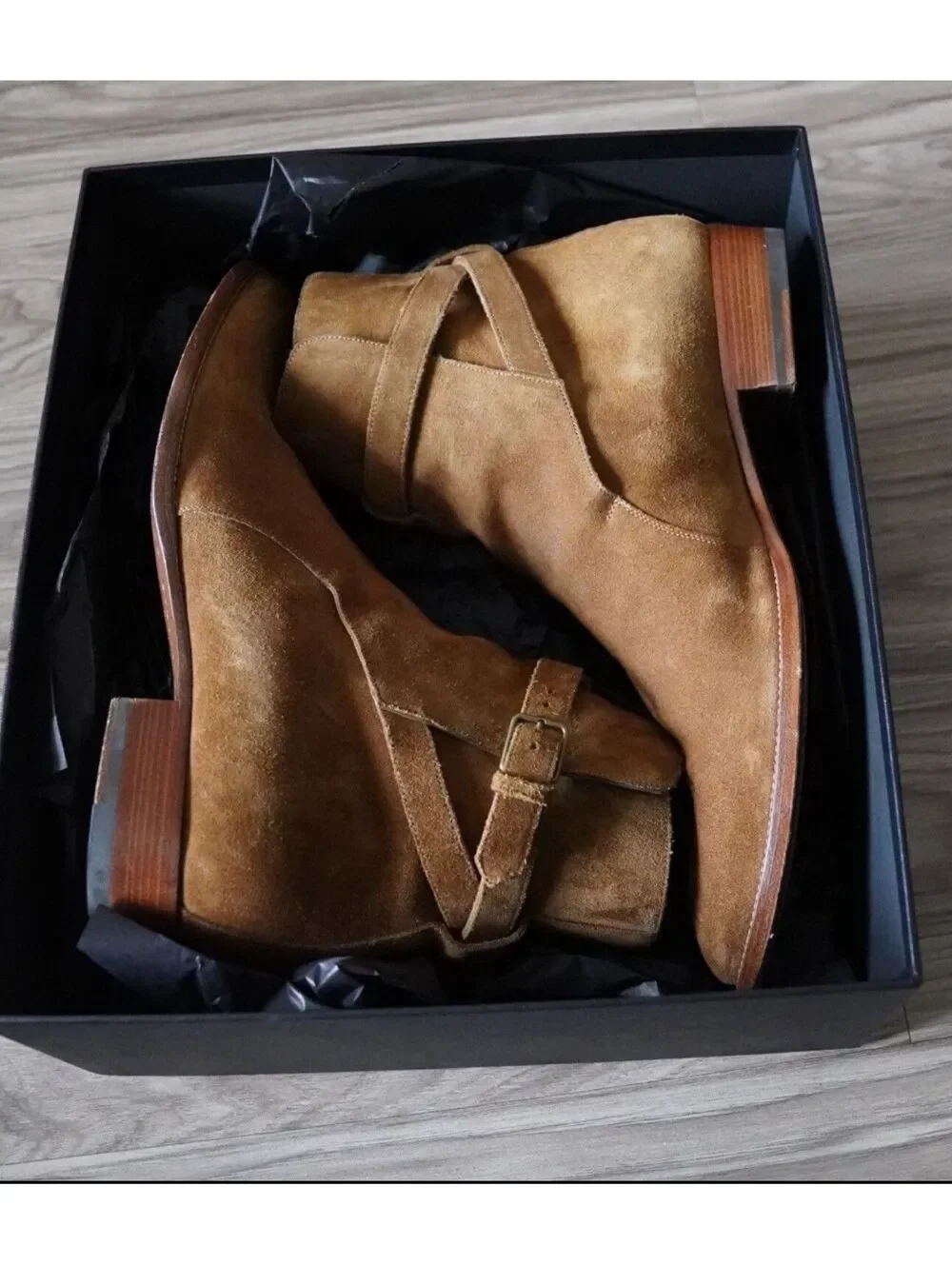 FW16 Saint Laurent Paris Wyatt Jodhpur Boot in Tan Suede